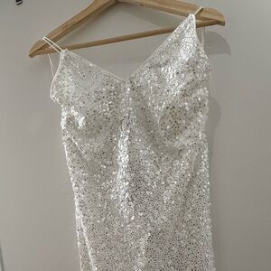 Lulu's Strapless White Sequin Dress